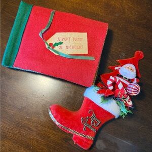 Vintage Flocked Christmas Santa Boot